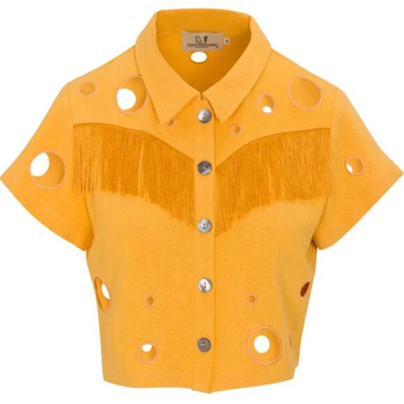 Fashion Brand Company Tops - ** ISO / LF ** Fashion Brand Company Swiss Cheese Fringe Blouse LARGE